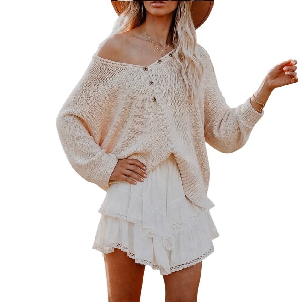 White Flowy Skirt for Women Casual Boho Ruffle Tiered Skort High Waist Size L